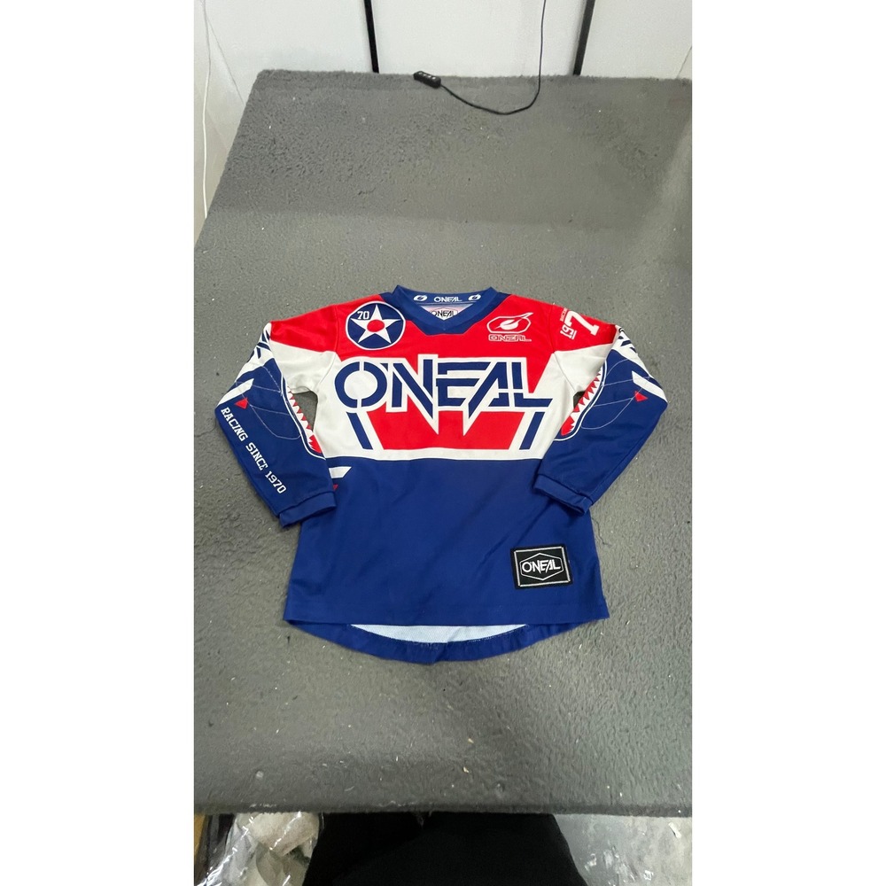 O'Neal Motocross Jersey Youth S Blue Red White Good Shark Tooth Graphics Racing